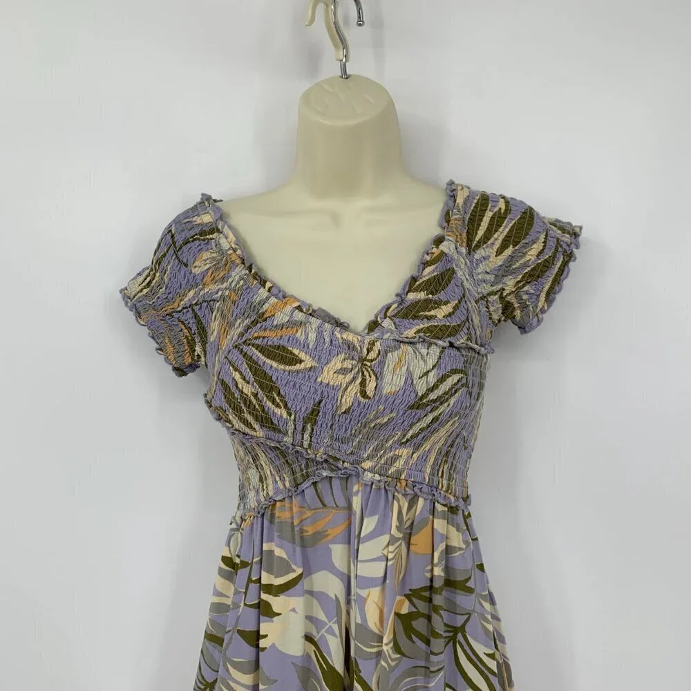 Patrons of Peace cropped wide leg jumpsuit tropical purple smocked floral XS